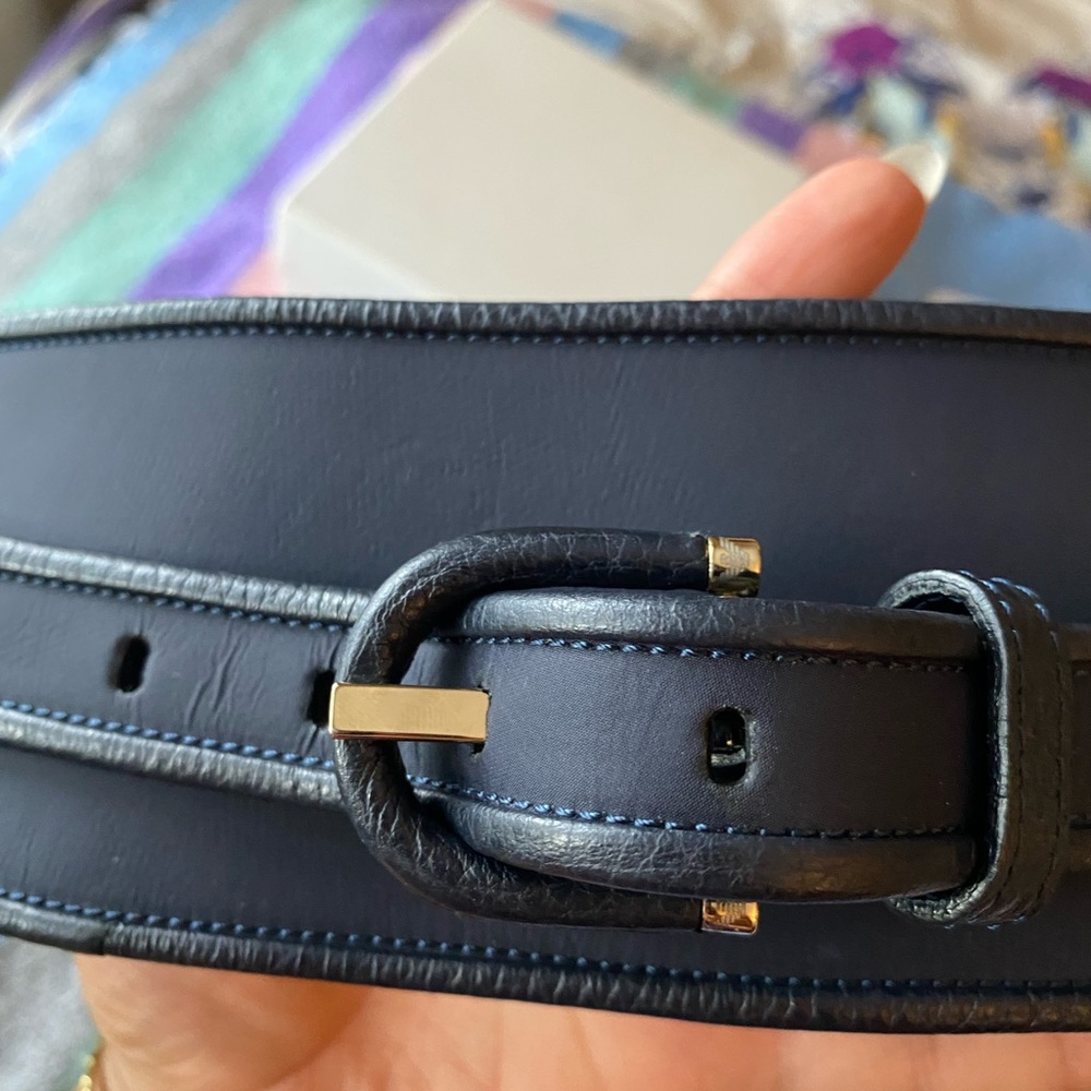 Emporio Armani Roman Stud Buckle Leather Wide Belt Navy Blue NWOT